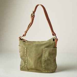 Sundance Anabaglish Deedra Suede Tote Studded in Olive Green Shoulder Bag